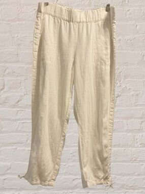 Pure Jill Linen pull on drawstring capri Pants w/ slant pockets Size L White